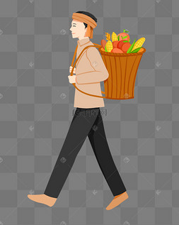 手绘可爱小清新风格螃蟹和竹篓竹篓背篓51劳动节年代感人物越南农民