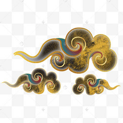 黑金描金鎏金祥云云纹国潮中国风描金烫金云纹黑金祥云剪纸装饰国潮