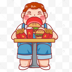 欢乐肥宅吃货吃汉堡减肥称体重无奈脸小胖子双人夸张人物挖宝旅行旅游
