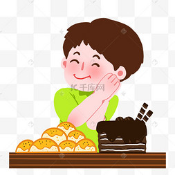吃美味面包蛋糕男孩