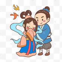气球q版七夕情人节古风牛郎织女接吻手绘卡通节情侣q版七夕情人节古风