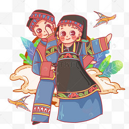 少数民族布依族可爱仙人掌卡通大眼睛猫情人节心心相印爱心边框素材免