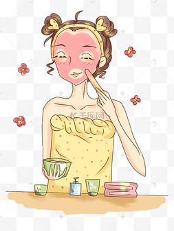 开心敷面膜人物开心的粉刷匠插画手绘手绘可爱古装服装卡通人物emoji