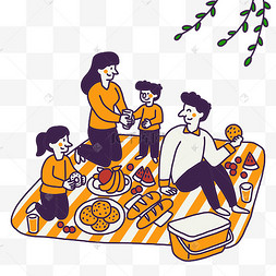 春季野餐的朋友十一国庆国庆节郊游露营人物野餐篮子西瓜美食野餐面包
