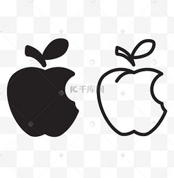 咬过的苹果剪影线描水果苹果线描圆形线餐桌插画线描咬口苹果线描被咬