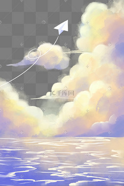 纸飞机梦幻天空蓝色云朵白云风景