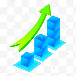 蓝色方块绿色箭头晋升上升冲刺箭头卡通立体声手机收入增长要素创意
