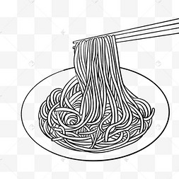黑白线描吃面条