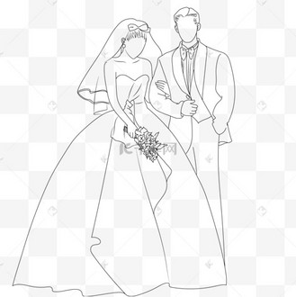 七夕结婚婚礼新郎新娘线描