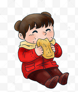 春节新年福娃吃烧饼美食中国风