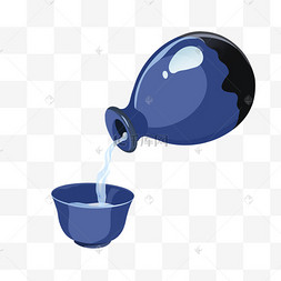 缸陶瓷罐国学名士古风人物合集手绘深蓝色瓷瓶插画简约白色花瓶插画