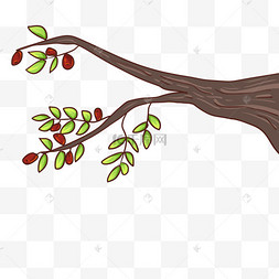 秋天枣树枝树枝立秋秋季果树秋天扁平简约手绘风卡通立秋丰收果树元素