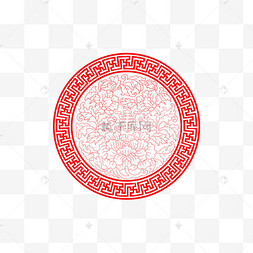 红色回形纹寿字团花
