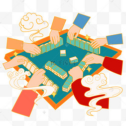 国潮搓麻将打牌矢量图