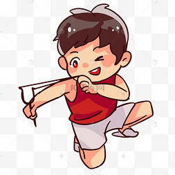 蹲着打弹弓的男孩