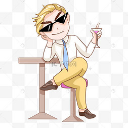 耍酷男孩贴纸老式说唱歌手嘻 风格圣诞树戴墨镜耍帅卡通表情黑色圆弧