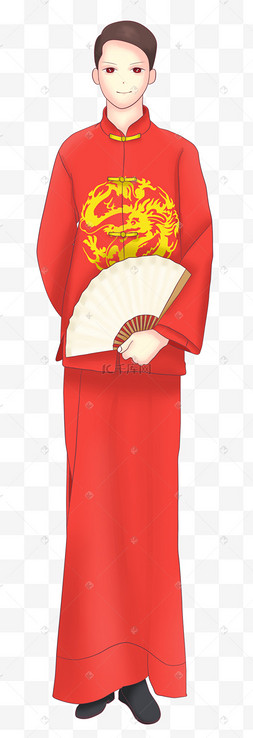 唐装婚礼新人插画卡通手绘情人节红色结婚照几何紫色渐变报价文本框