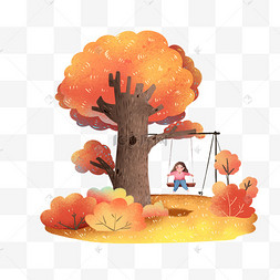卡通风格秋季标签秋分立秋深秋插画风读书休闲海报秋天银杏叶小狐狸