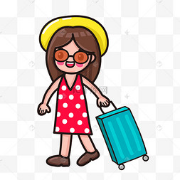 拉旅行箱的女生春节春运回家旅行旅游手绘卡通人物男手绘重阳节老人和