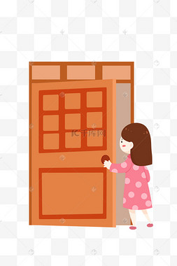 关门女孩随手关门古典中式花纹门窗隔断窗格纹关门挂牌请随手关门卡通