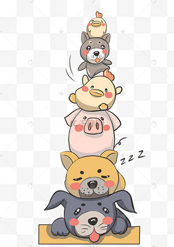 动物鸭子卡通家禽公鸡插画小鸡仔鸡爪印可爱动物边框手绘行走的白鹅