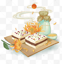 重阳节菊花茶瓶插花菊花花艺重阳仙鹤菊花线描矢量图春天小雏菊套图