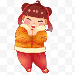 新年女生福娃童女拜年春节卡通福娃拜年女新年新春恭喜拜年男生女生