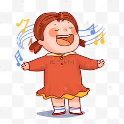 小女孩唱歌蓝色开学季班徽校徽用乐器的卡通动物.