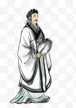 水墨人物诸葛亮三国演义诸葛亮卡通人物插画诸葛亮羽毛扇水墨看书简的