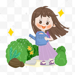 夏日卡通女孩浇花png素材