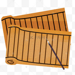 古代学习用品竹简古代竹简书和灯盏插画中国风笔砚竹简历史大事记古代