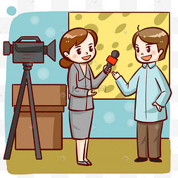 接受电视采访的老师电视电影朋友团聚插画六张带家用电器的彩色漫画