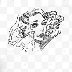 黑白装饰画动漫女生侧脸头像手绘