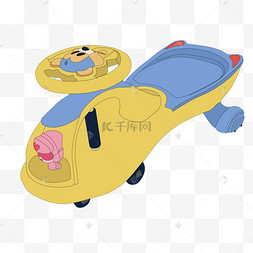 儿童玩具车扭扭车妞妞车的卡通插画卡通玩扭扭车的女孩矢量素材玩扭扭