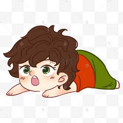 的学霸男孩q萌趴着睡觉的小男孩设计元素看手机的卡通男孩手绘宅在