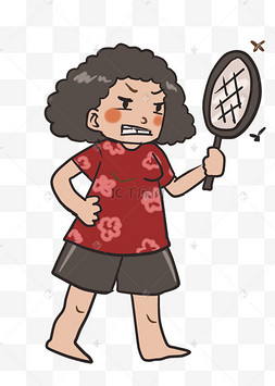 夏季拍苍蝇人物卡通小女孩夏日主题表情包卡通小女孩表情包夏季小暑吃