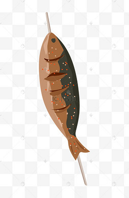 美味的小鱼烧烤插画牛排香菇西餐烤鱼红油辣子香嫩河鱼手绘冬季美食