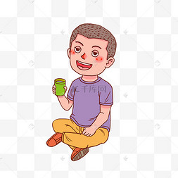 喝水男孩卡通人物锻炼身体男孩腿软卡通手绘人物奔跑少年卡通人物锻炼