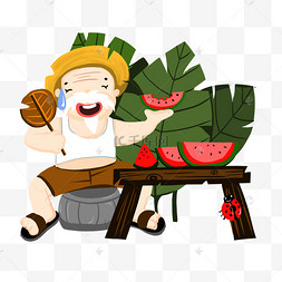 夏天小暑大暑节气吃西瓜的爷爷