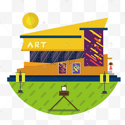 卡通运动可爱滑雪豹子博物馆美术馆建筑空间博物馆美术馆艺术品渐变黄