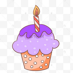 紫色蛋糕插画小女孩手拿蜡烛一张生日贺卡的矢量图解犹太光明节卡通点