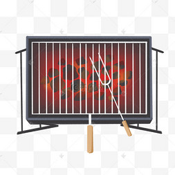 正方形烧烤架子插图美味的卡通烤鱼插画烧烤红色的炉子插画美味的烤肠