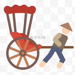黄包车人力黄包车三轮车交通工具黄包车货运自行车卡通人力车黄包车