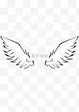 翅膀线描黑白素描欧洲小天使情人节手绘元素线条画黑白素描欧洲天使
