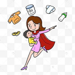 卡通母亲节全能妈妈png透明底