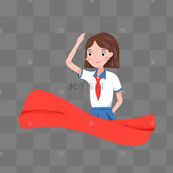 敬礼的女孩红丝绸素材