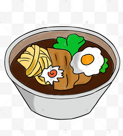 手绘卡通面条一碗美味日式拉面矢量一碗日式拉面插画卡通可爱一碗汤面