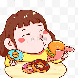 吃货微胖女生汉堡包甜甜圈