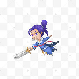 武侠蓝色q版男剑客人物设计飞剑角色原画游戏角色卡通古风人物游戏