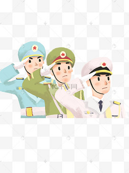 手绘卡通陆海空三军战士元素